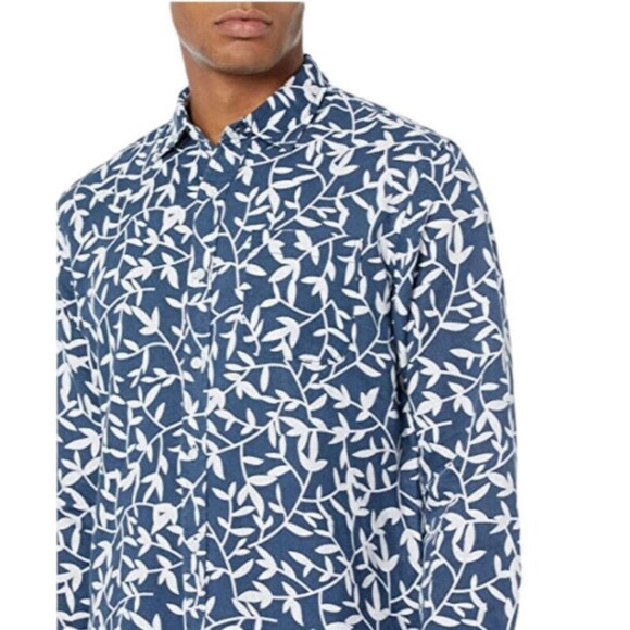 Amazon Essentials Men's Sz XL Blue long sleeved linen cotton shirt regular fit - Picture 3 of 14